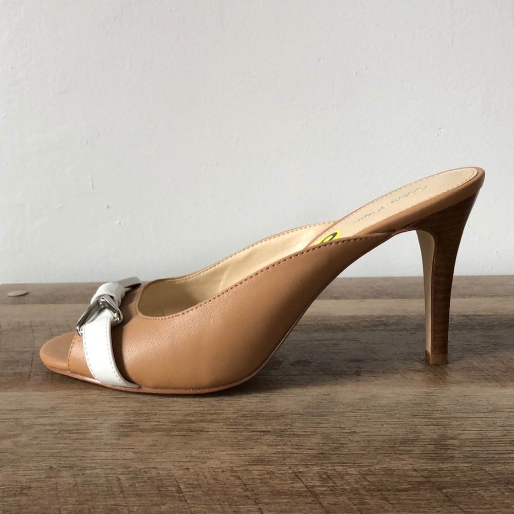 Calvin Klein tan and white heels